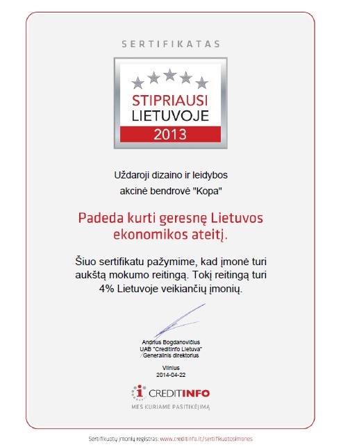 Stipriausi Lietuvoje sertifikatas